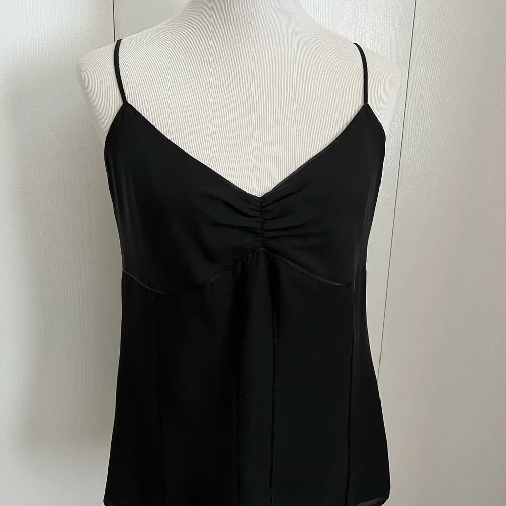 Express Design Studio Silk Chiffon Camisole Top Sz L Black Lined Side Zip - Picture 3 of 9